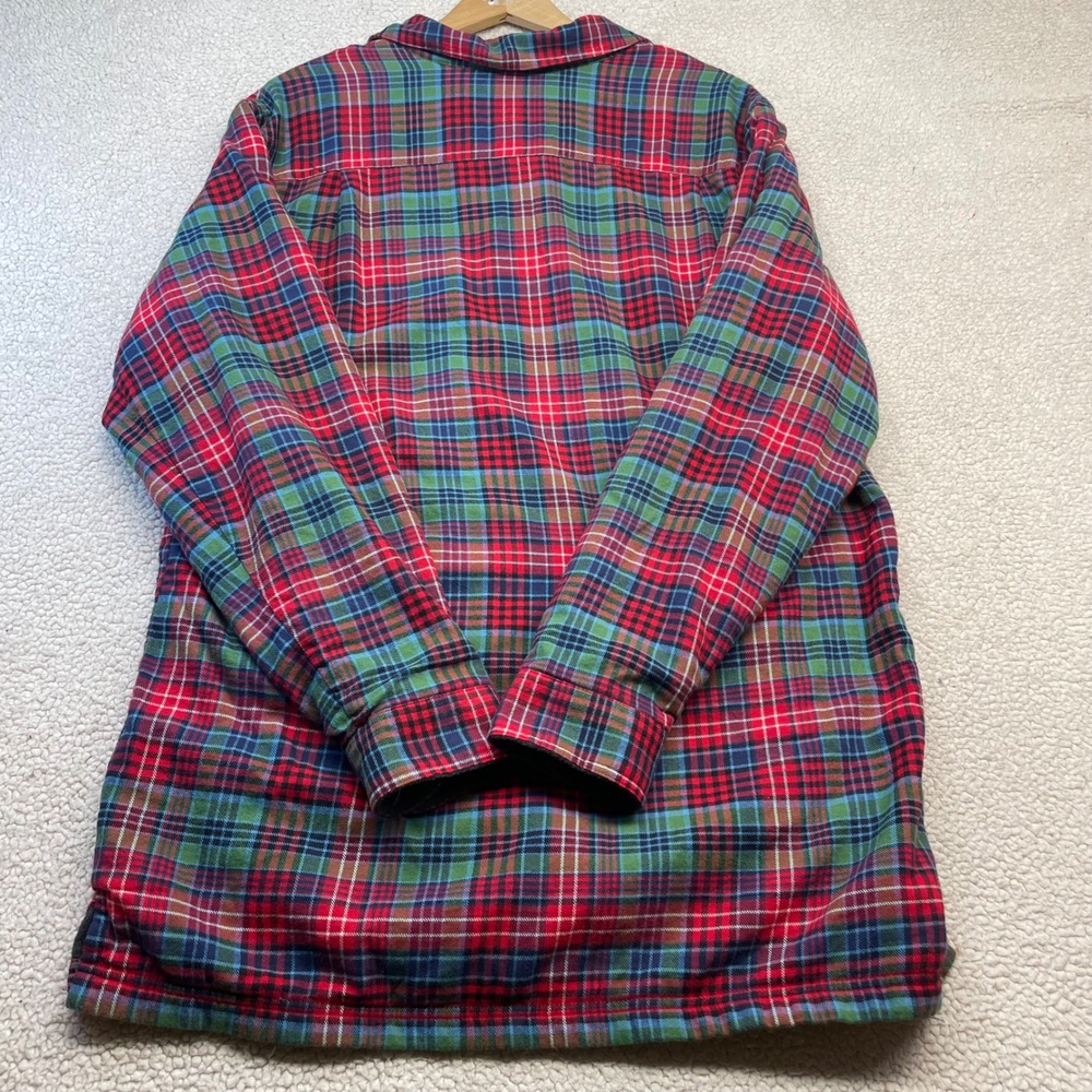 L.L. Bean Flannel Mens M-Tall Red Plaid Fleece Lined Shirt Jacket 252749 Warm - Picture 8 of 9